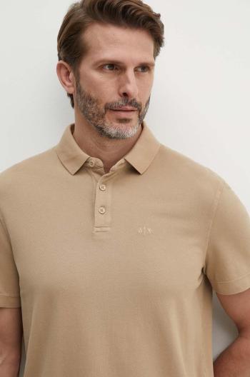 Bavlnené polo tričko Armani Exchange béžová farba, jednofarebné, 3DZFAB ZJXUZ