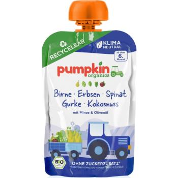 Pumpkin Organics BIO hrášok a špenát s hruškou, uhorkou, mätou detský príkrm 100 g