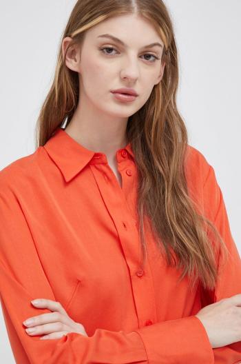 Košeľa Calvin Klein dámska, oranžová farba, regular, s klasickým golierom