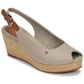 Tommy Hilfiger  Sandále ICONIC ELBA SLING BACK WEDGE  Béžová