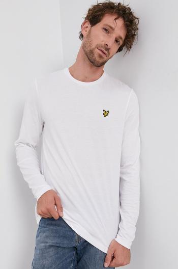 Bavlnené tričko s dlhým rukávom Lyle & Scott biela farba, jednofarebné