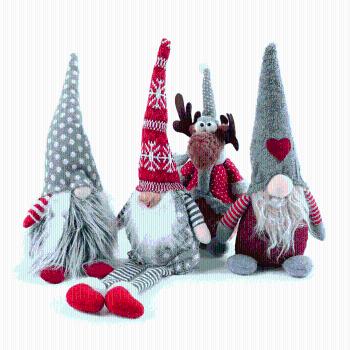 Vianočné dekoračné postavičky, set 4 ks, látka, červená/sivá/biela, DOLL
