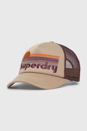 Šiltovka Superdry hnedá farba, vzorovaná