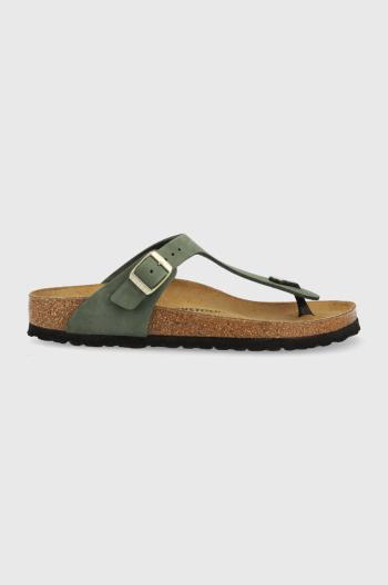 Semišové žabky Birkenstock Gizeh dámske, zelená farba, na plochom podpätku, 1025790