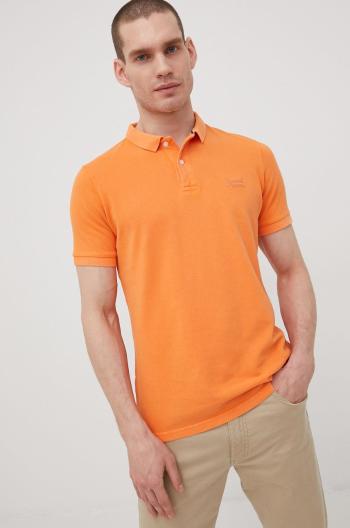 Bavlnené polo tričko Superdry oranžová farba, jednofarebné
