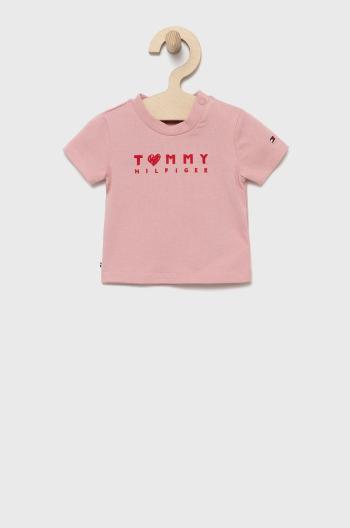 Detské tričko Tommy Hilfiger ružová farba,