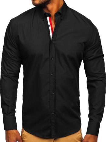 Čierna pánska elegantá košeľa s dlhými rukávmi BOLF 3713