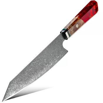 Damaškový kuchynský nôž Kurume Chef/Červená/33,8cm