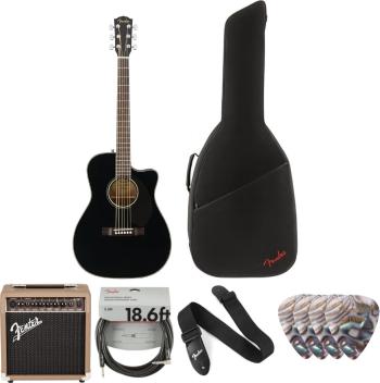 Fender CC-60SCE Concert WN Deluxe SET Black Elektroakustická gitara Jumbo