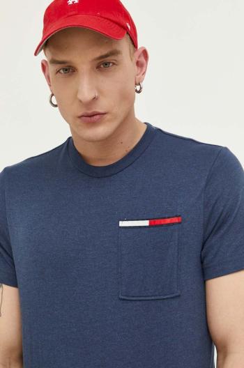 Tričko Tommy Jeans pánske, tmavomodrá farba, melanžové