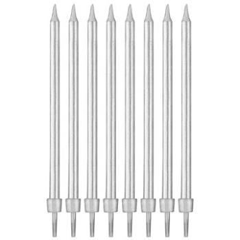 Narodeninové sviečky strieborné s podstavcami dĺžka – 10 cm – 8 ks (5902973129953)