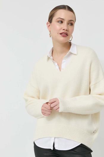 Vlnený sveter BOSS dámsky, biela farba, teplý,