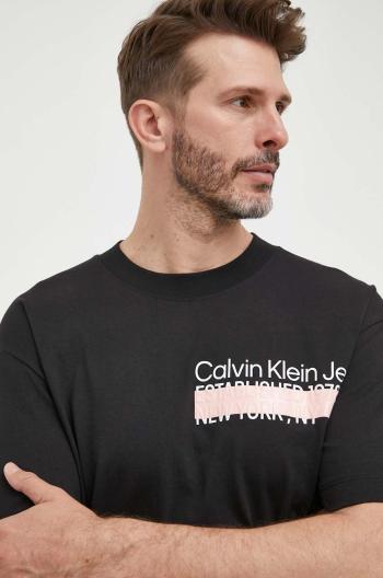 Bavlnené tričko Calvin Klein Jeans čierna farba, s potlačou