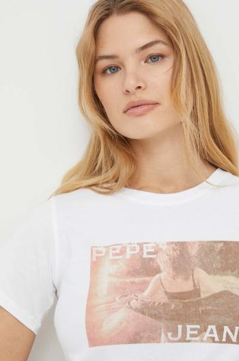 Bavlnené tričko Pepe Jeans HIGI dámske, biela farba, PL505744