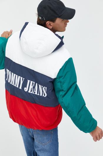 Bunda Tommy Jeans pánska, biela farba, zimná, oversize