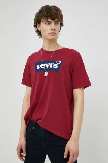 Bavlnené tričko Levi's bordová farba, s potlačou
