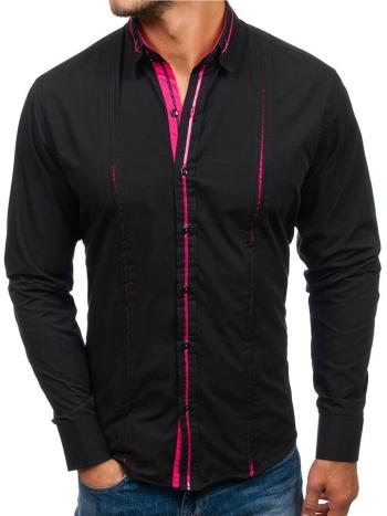 Čierno-ružové pánska elegantá košeľa s dlhými rukávmi BOLF 2964