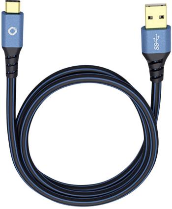 USB 3.0 prepojovací kábel [1x USB 3.0 zástrčka A - 1x USB-C ™ zástrčka] 3.00 m modrá pozlátené kontakty Oehlbach USB Plu
