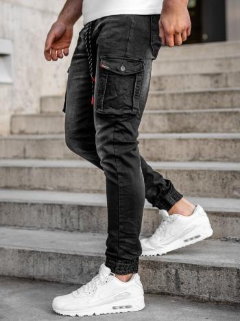 Czarne jeansowe joggery bojówki spodnie męskie slim fit Denley 31007W0