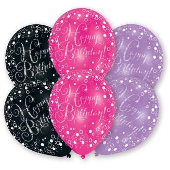 Amscan Latexové balóniky Happy Birthday ružové/čierne/fialové 6 ks