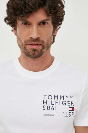 Bavlnené tričko Tommy Hilfiger biela farba, s potlačou