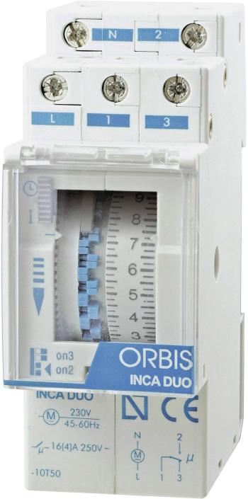 ORBIS Zeitschalttechnik spínacie hodiny na DIN lištu Prevádzkové napätie: 230 V/AC INCA DUO D 1 prepínací 16 A 250 V/AC