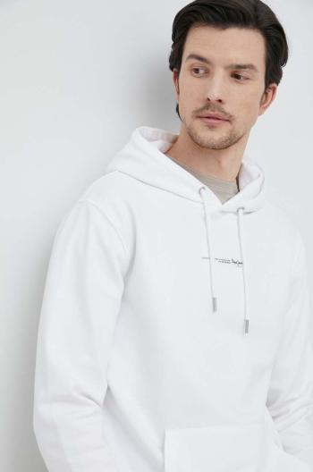 Bavlnená mikina Pepe Jeans David Hoodie pánska, biela farba, s kapucňou, jednofarebná