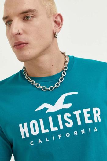 Bavlnené tričko Hollister Co. zelená farba, s nášivkou