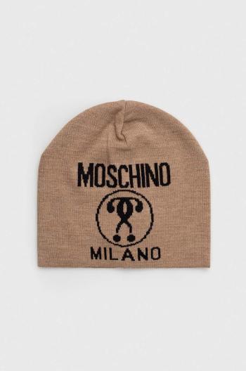 Vlnená čiapka Moschino béžová farba, vlnená