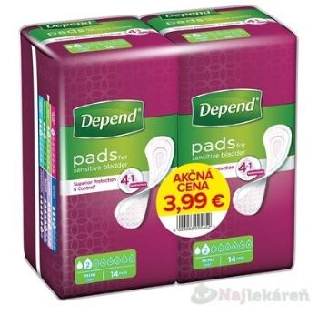 DEPEND MINI AKCIOVÁ CENA (duopack) inkontinenčné vložky pre ženy, 9x24cm, savosť 185ml, 2x14ks 1set