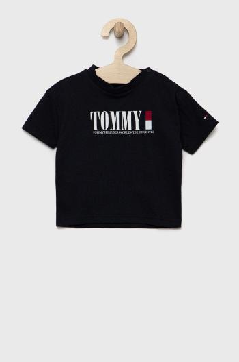 Detské bavlnené tričko Tommy Hilfiger tmavomodrá farba, s potlačou