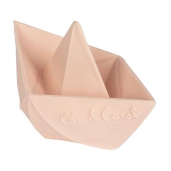 Oli&Carol Origami Boat Nude - hryzátko a hračka do vody v tvare loďky, farba Nude