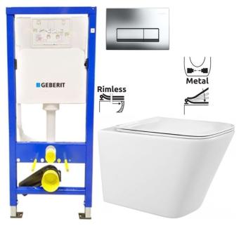 GEBERIT DuofixBasic s chrómovým tlačidlom DELTA51 + WC REA Raul Rimless + SEDADLO 458.103.00.1 51CR RA1