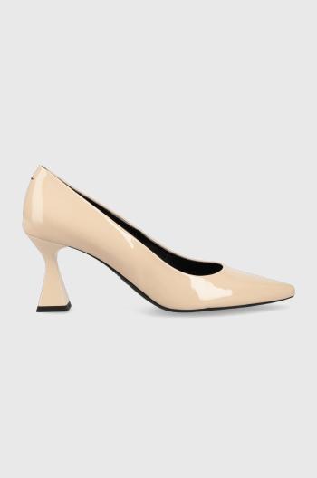 Kožené ihličky HUGO Rebecca Pump 70-P béžová farba, 50498084