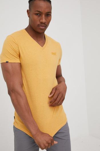 Bavlnené tričko Superdry žltá farba, melanžové