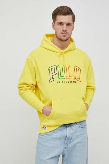 Mikina Polo Ralph Lauren pánska, žltá farba, s kapucňou, s nášivkou