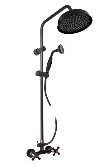 SLEZAK-RAV - RAV - Vodovodná batéria sprchová MORAVA RETRO s hlavovou a ručnou sprchou, Farba: čierna matná/stará mosadz, Rozmer: 100 mm MK381.0/3CMATSM