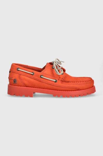 Semišové mokasíny Tommy Hilfiger TH BOAT SHOE CLASSIC NUBUCK pánske, oranžová farba, FM0FM04447