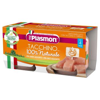 PLASMON Príkrm bezlepkový mäsový s obilninou morčací bez škrobu a soli 2x80 g, 4m+