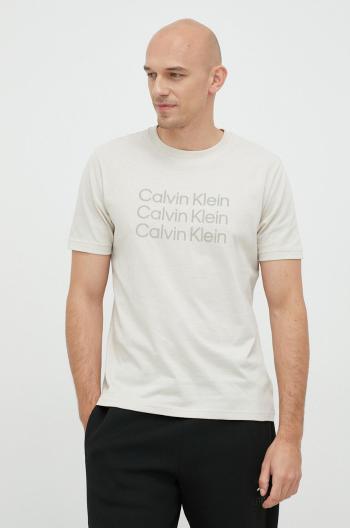 Tréningové tričko Calvin Klein Performance béžová farba, s potlačou