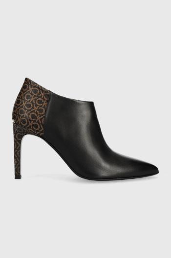 Kožené členkové topánky Calvin Klein Essential Ankle Bootie 90 dámske, čierna farba, na vysokom podpätku,