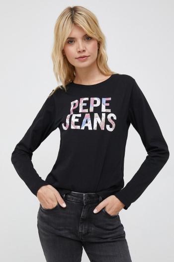 Bavlnené tričko s dlhým rukávom Pepe Jeans Luna čierna farba