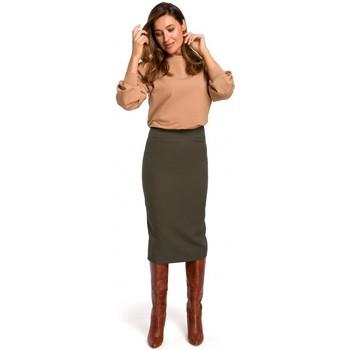 Style  Sukňa S171 Ceruzková sukňa s vysokým pásom - khaki  viacfarebny