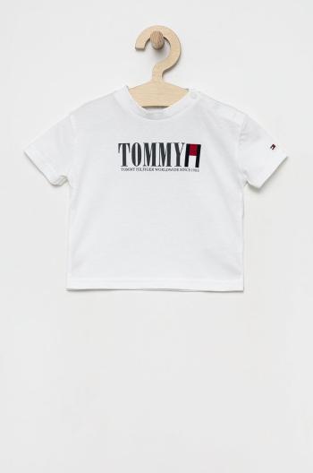 Detské bavlnené tričko Tommy Hilfiger biela farba, s potlačou