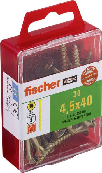 Fischer  653957 skrutka so zápustnou hlavou 4.5 mm 40 mm krížová dražka Pozidriv     glavanizované zinkom 30 ks