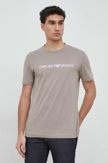 Bavlnené tričko Emporio Armani béžová farba, s potlačou