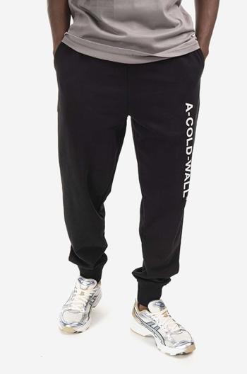 Bavlnené tepláky A-COLD-WALL* Essential Logo Sweatpants ACWMB148.-BLACK, čierna farba, s potlačou