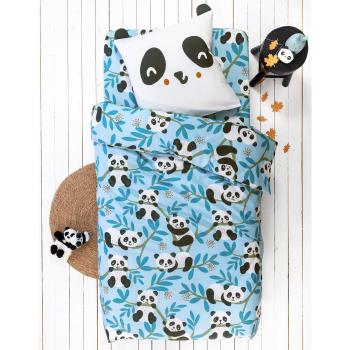 Blancheporte Detská posteľná bielizeň Tao s motívom panda, bio bavlna nebeská modrá napínacie plachta 90x190cm