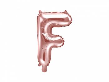 PartyDeco Fóliový balón Mini - Písmeno F 35 cm ružovo-zlatý