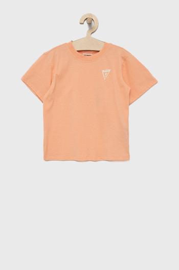 Detské bavlnené tričko Guess oranžová farba,